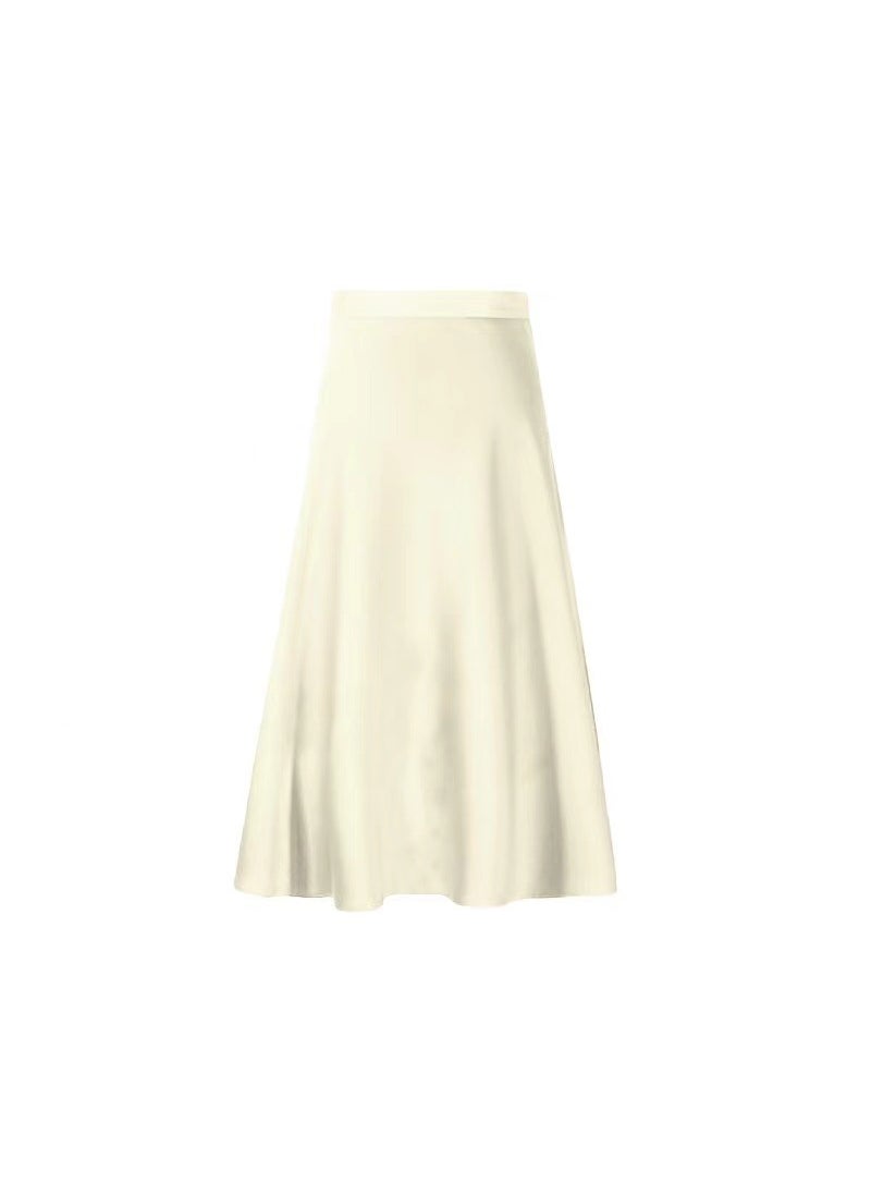 Summer 2024 Satin Midi Skirt for Women Creamy-white