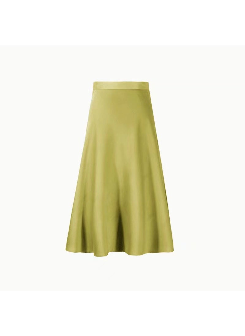 Summer 2024 Satin Midi Skirt for Women Yellow