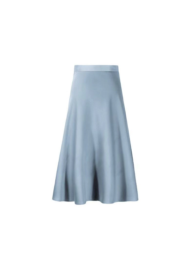 Summer 2024 Satin Midi Skirt for Women Light blue