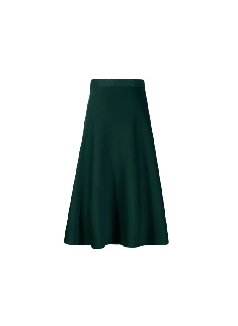 Summer 2024 Satin Midi Skirt for Women Green