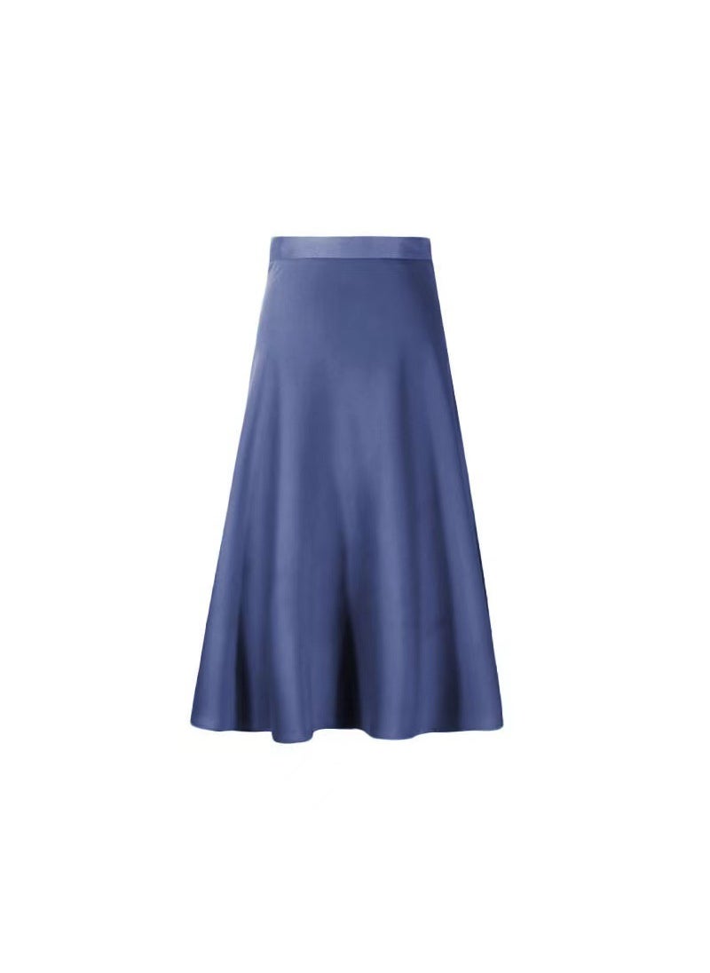 Summer 2024 Satin Midi Skirt for Women Dark blue