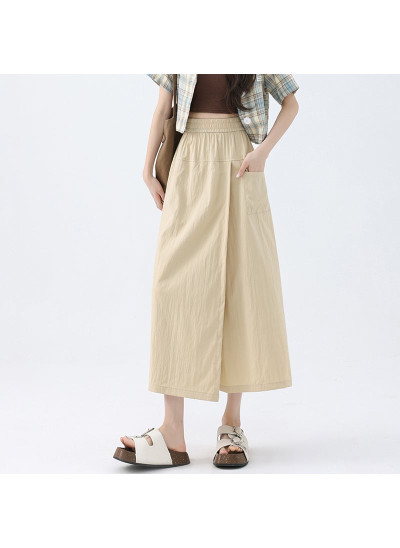 Plus Size High Waist Culottes Skirt Pants 2024 Summer New Khaki