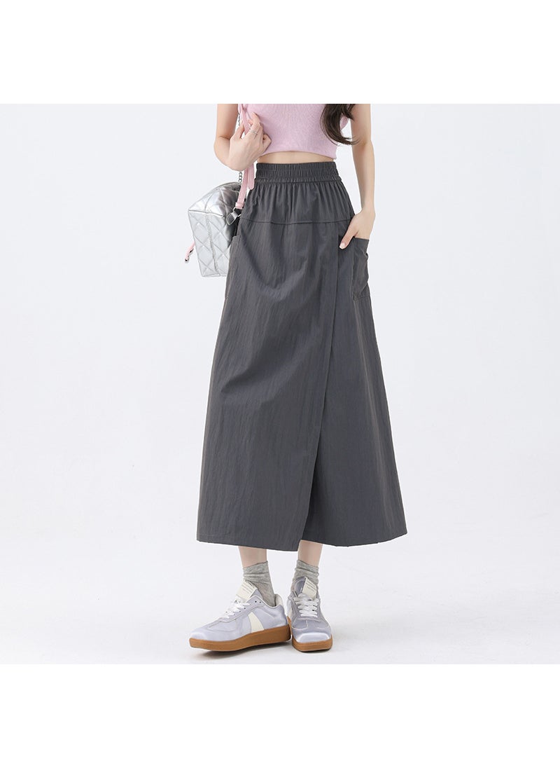 Plus Size High Waist Culottes Skirt Pants 2024 Summer New Grey