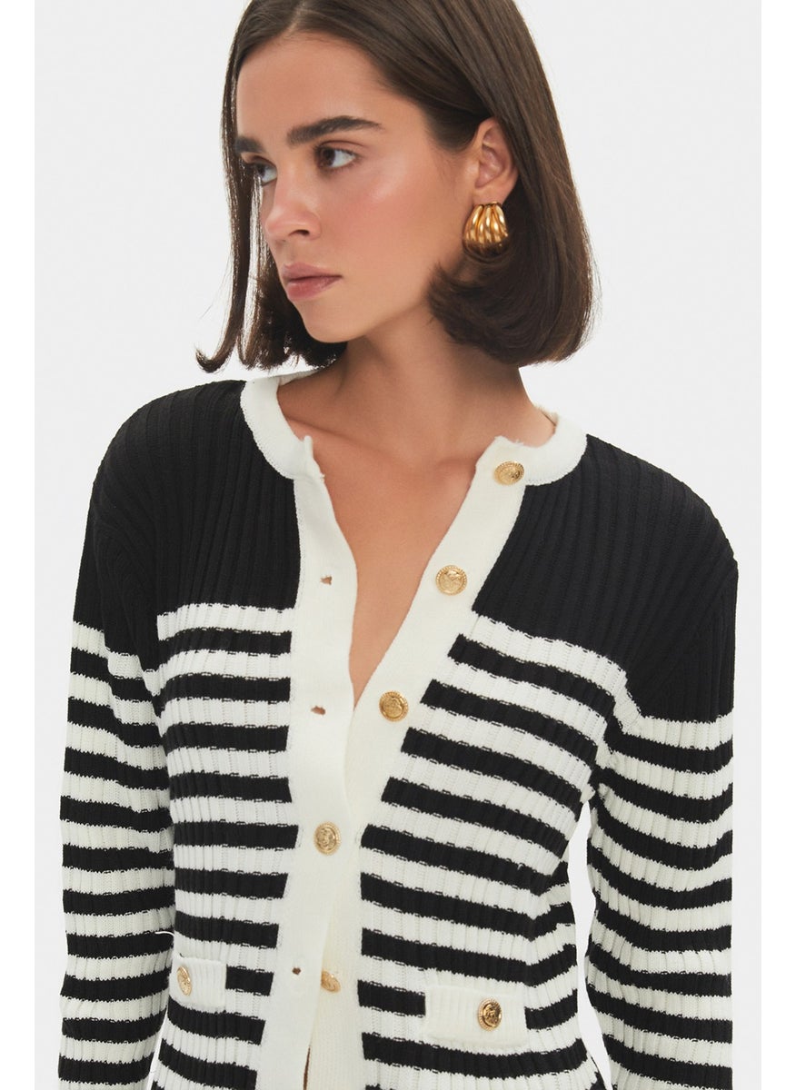 Women's Gold Button Detailed Ribbed Cardigan