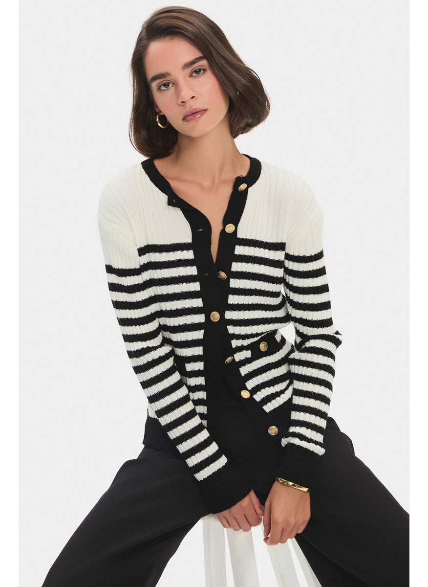 Women's Gold Button Detailed Ribbed Cardigan