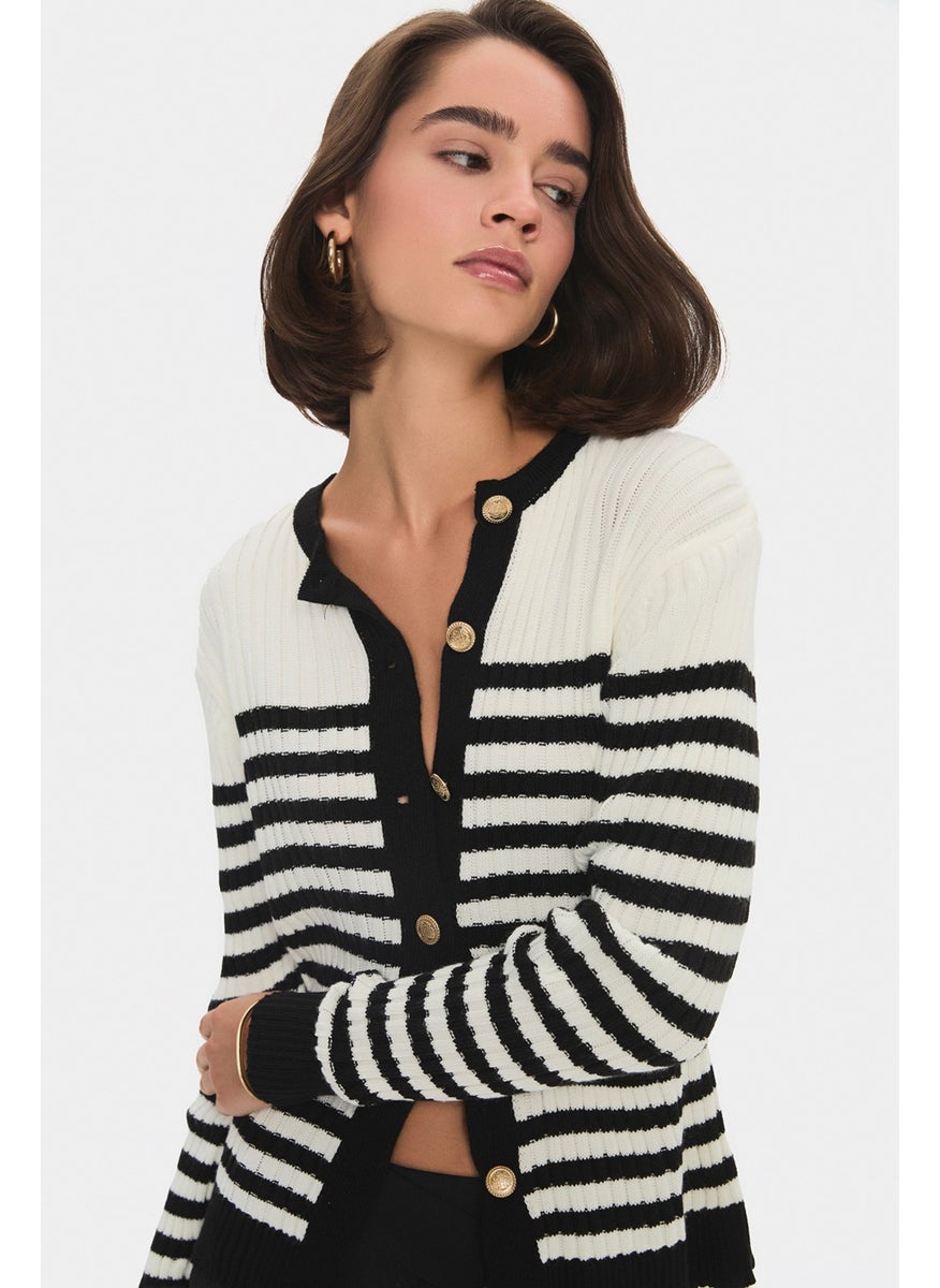 Women's Gold Button Detailed Ribbed Cardigan