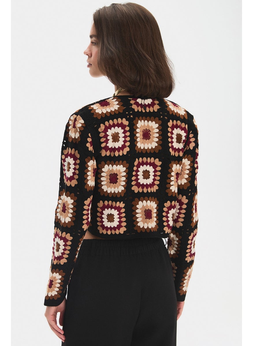 Women's Geometric Patterned Crop Knitwear Cardigan