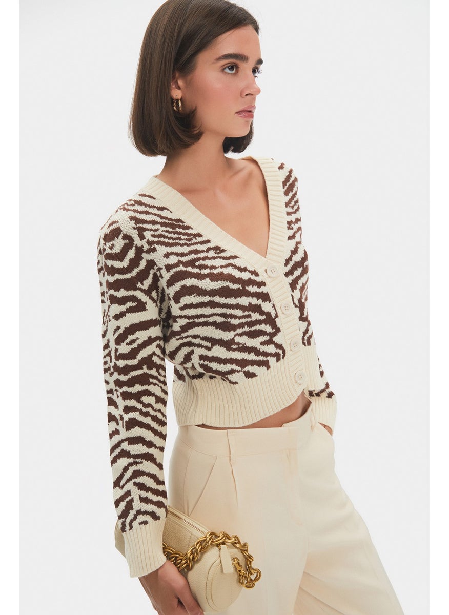 Women's Zebra Patterned V Neck Cardigan