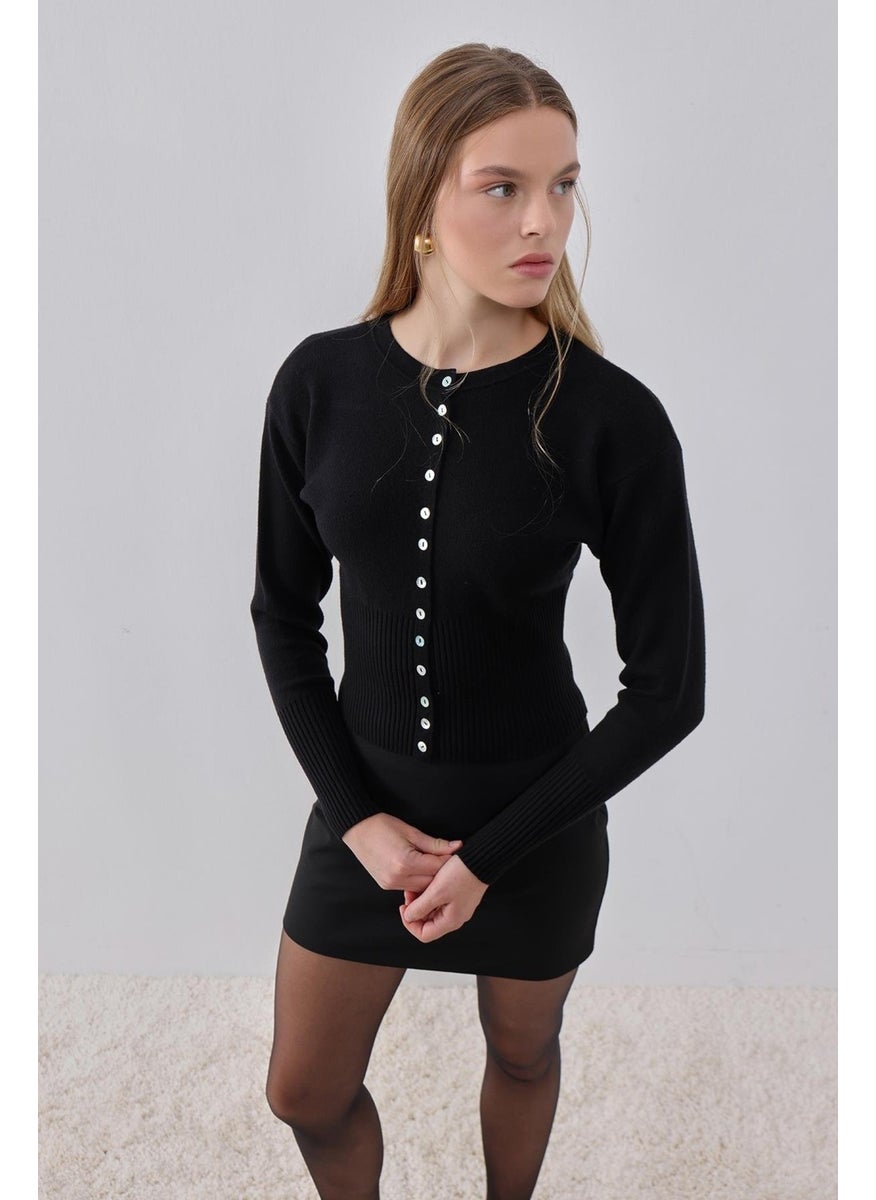 Black Mother-of-Pearl Buttoned Soft Touch Knitwear Cardigan