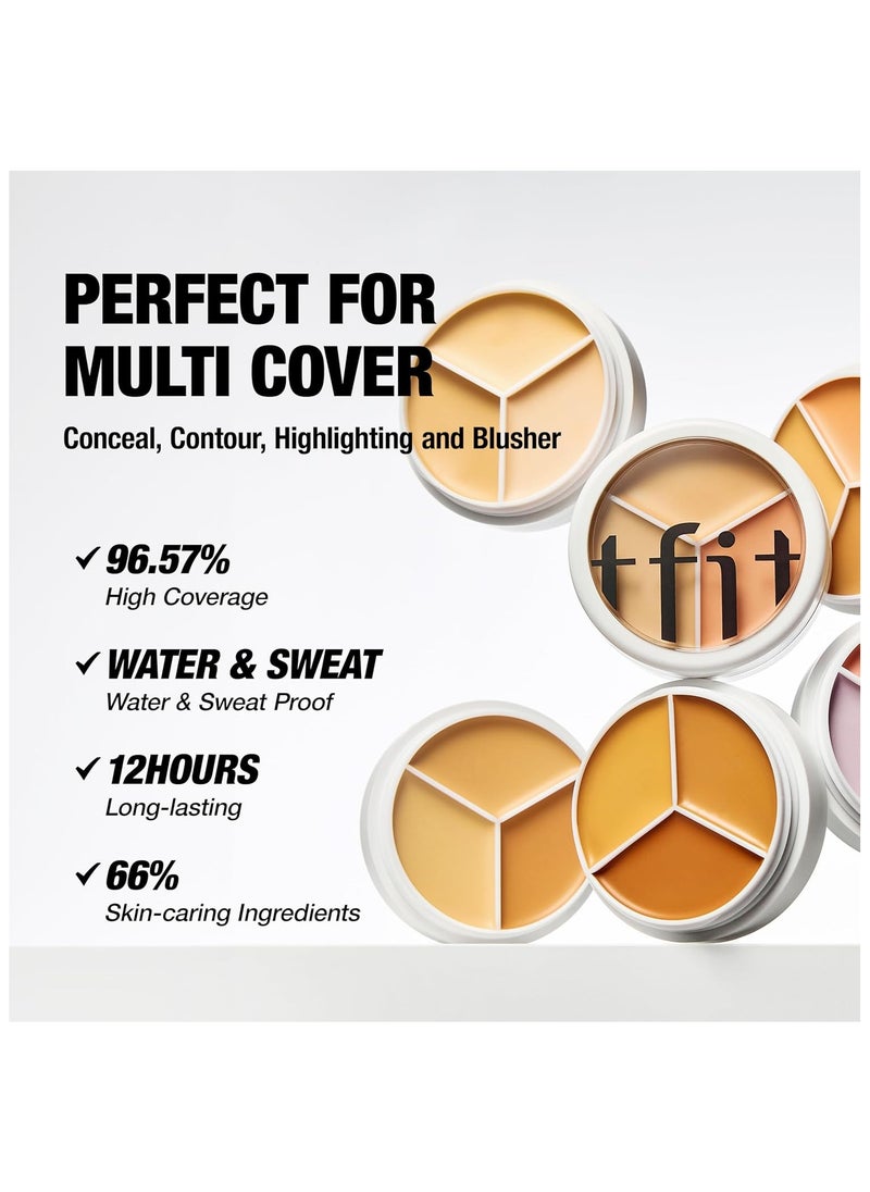 TFIT Cover Up Pro Concealer Palette - 3-in-1 Full Coverage Color Correcting Cream (Hydrating, 02 Warm, 0.52 Oz)