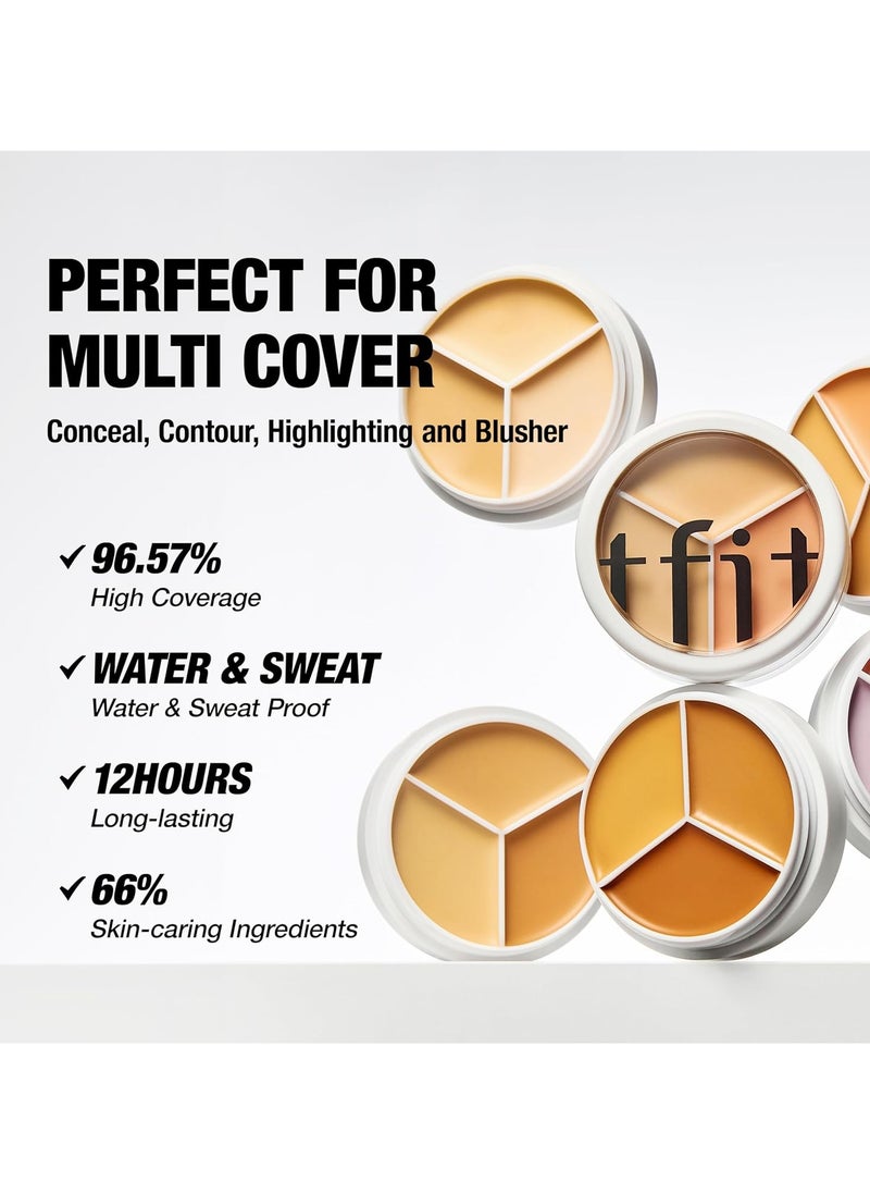 TFIT Cover Up Pro Concealer Palette - 3-in-1 Full Coverage Color Correcting Cream (Hydrating, 03 Cool, 0.52 Oz)