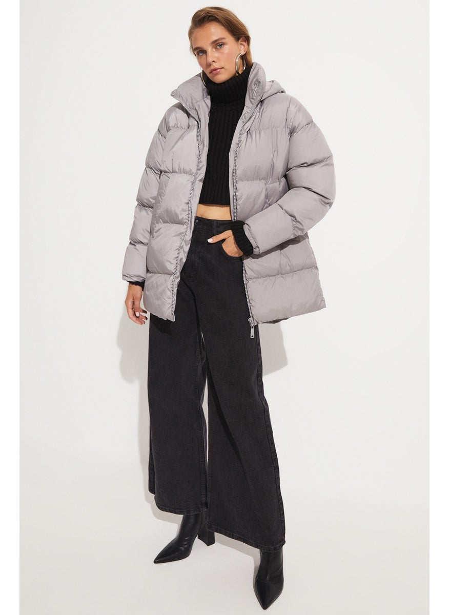 Puff Coat with Pocket Detail