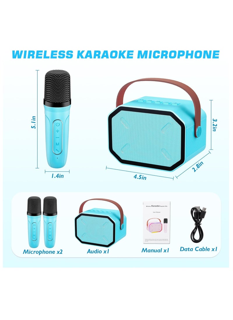 Karaoke Machine for Kids with 2 Microphones, Bluetooth, LED Party Lights – Perfect Birthday Gift for 3-12 Year Old Girls & Boys (Blue)