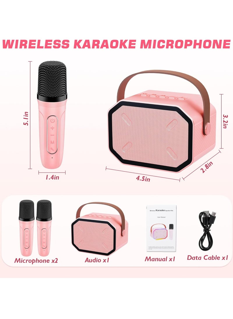 Karaoke Machine for Kids with 2 Microphones, Bluetooth, LED Party Lights – Perfect Birthday Gift for 3-12 Year Old Girls & Boys (Pink)