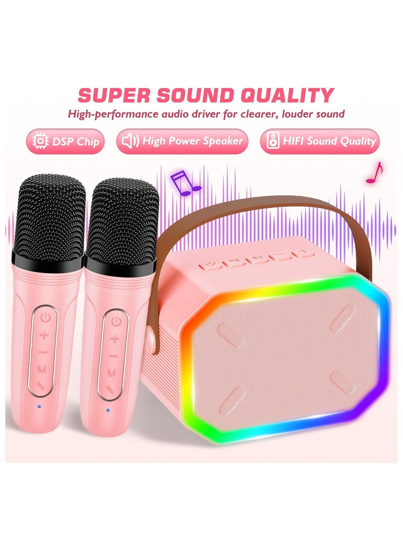 Karaoke Machine for Kids with 2 Microphones, Bluetooth, LED Party Lights – Perfect Birthday Gift for 3-12 Year Old Girls & Boys (Pink)