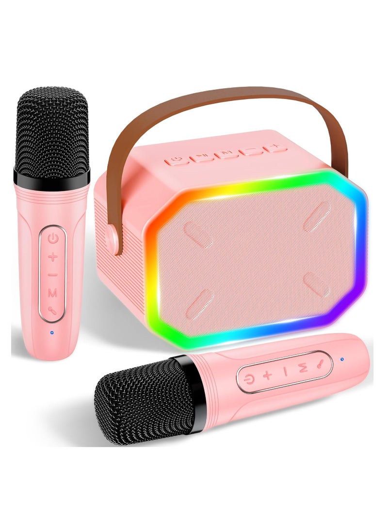 Karaoke Machine for Kids with 2 Microphones, Bluetooth, LED Party Lights – Perfect Birthday Gift for 3-12 Year Old Girls & Boys (Pink)