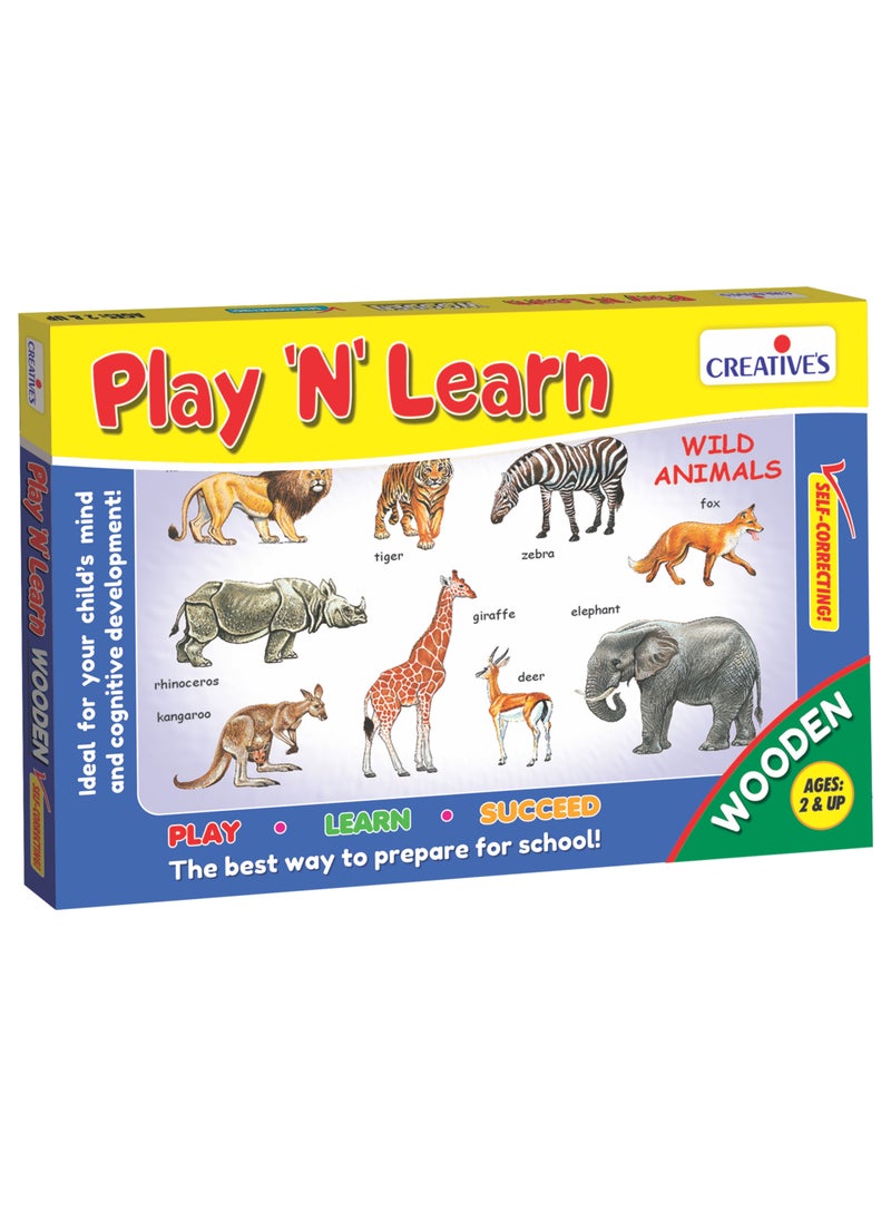 Creative's Play ‘N’ Learn - Wild Animals Wooden Puzzle | Animals Puzzle | Knowledge of Will Animals | Educational Puzzle | Wooden Puzzle For Kids 2 & Up