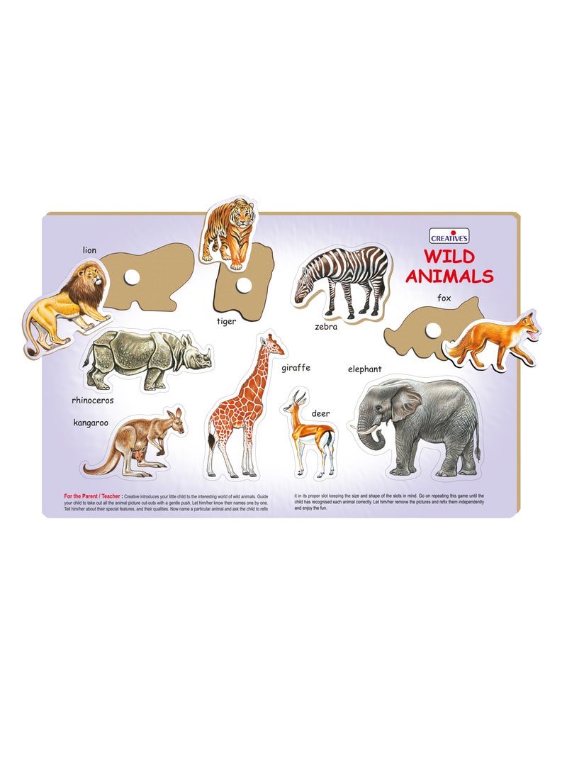 Creative's Play ‘N’ Learn - Wild Animals Wooden Puzzle | Animals Puzzle | Knowledge of Will Animals | Educational Puzzle | Wooden Puzzle For Kids 2 & Up