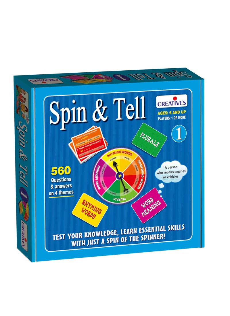 Creative's Spin & Tell 1 | Board Game | Language Skills | Knowledge of Compound Words, Word Meaning, Rhyming Words, plurals | Ages 6 & Above