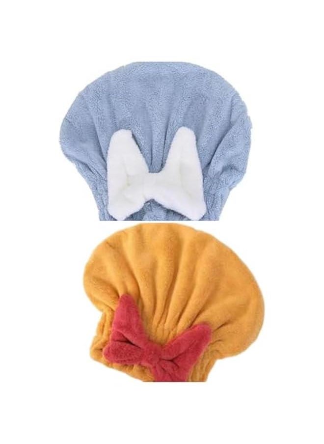 Super Absorbent Hair Towel Wrap for Wet Hair, Microfiber Hair Drying Caps Soft Absorbent Quick Drying Cap for Curly Thick Hair, Fast Drying Hair Turban Wrap Cap for Girls and Women (blue+yellow)