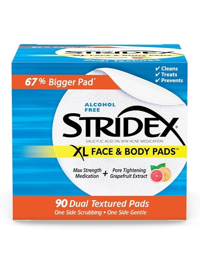 Stridex XL Face Body Pads, 90 Count, Alcohol Free