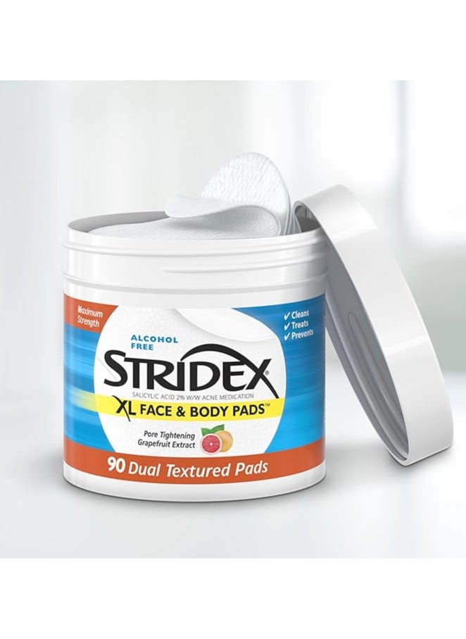 Stridex XL Face Body Pads, 90 Count, Alcohol Free