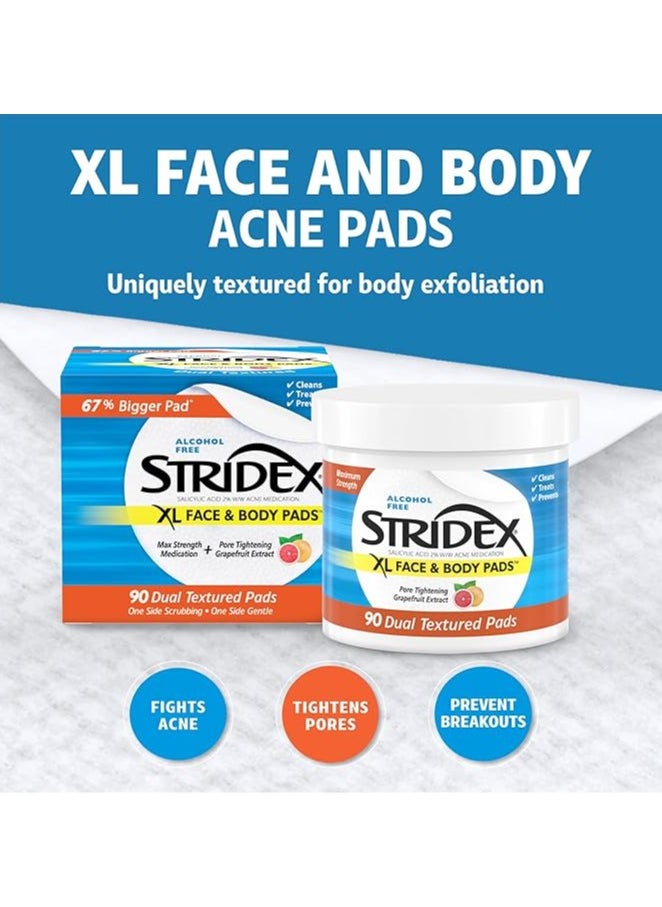 Stridex XL Face Body Pads, 90 Count, Alcohol Free