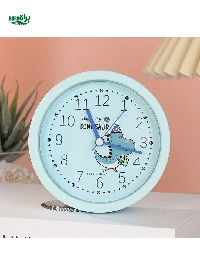 1pc Nordic Creative Dinosaur Shaped Round Analog Desk Or Bedside Clock, Silent - Ideal Travel Gift, Minimalist Small Table Clock For Christmas