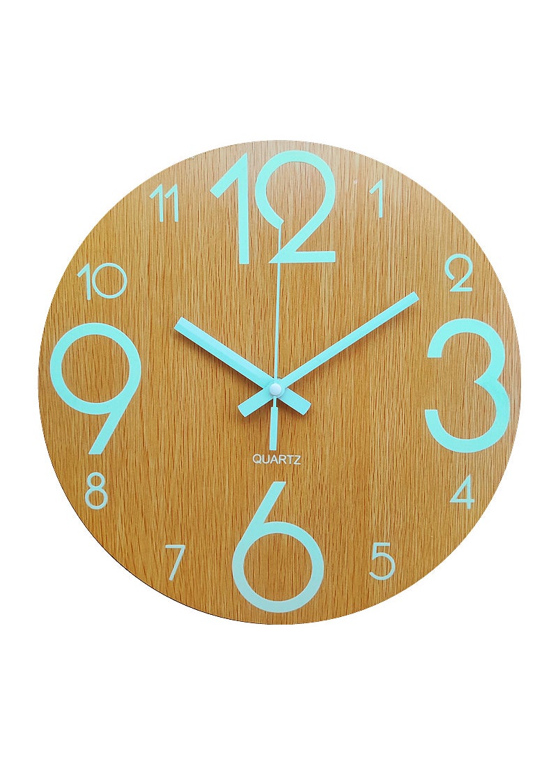 Cross-border Explosions Creative Luminous Wooden Wall Clock Simple Living Room Clock Home Decoration Clock Silent Quartz Clock Original Wood Grain 369 Round Font