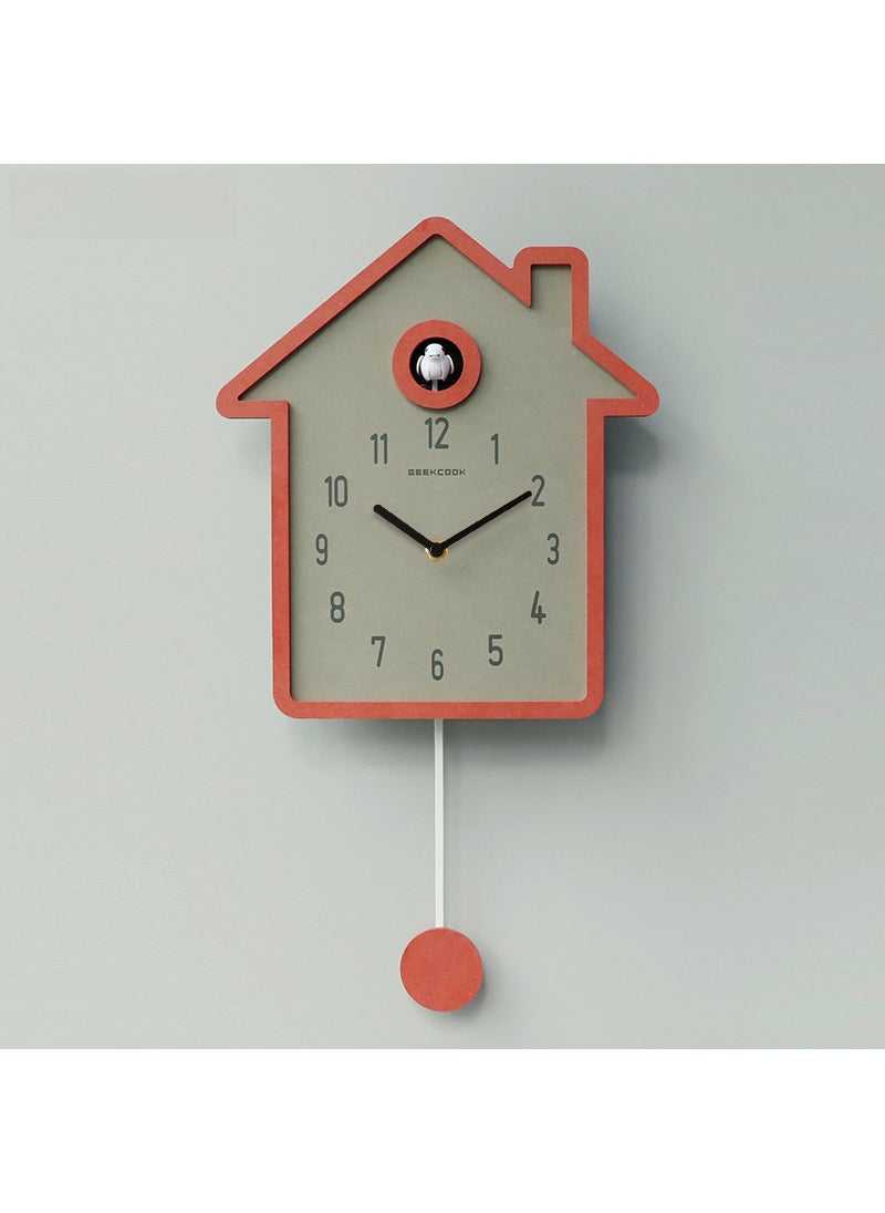 Minimalist Nordic Cuckoo Clock Wheat Fields Colorful Chiming Red