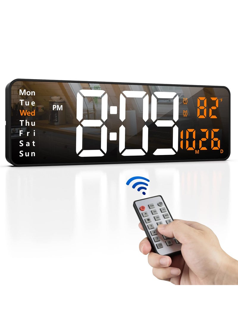 16.2-Inch Display Digital Alarm Clock with Remote Control | LED Electronic Clock for Bedroom, Living Room, and Office | Automatic Brightness Dimmer, Temperature Display, and Battery Backup (Orange)