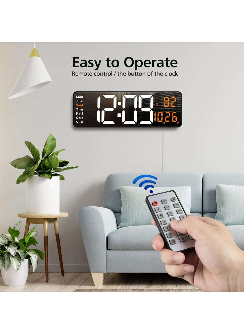 16.2-Inch Display Digital Alarm Clock with Remote Control | LED Electronic Clock for Bedroom, Living Room, and Office | Automatic Brightness Dimmer, Temperature Display, and Battery Backup (Orange)