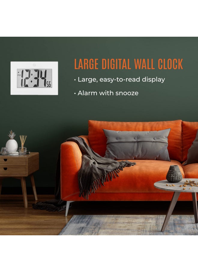 MARATHON Large Digital Wall Clock with 8 Display, White - Easy to Read