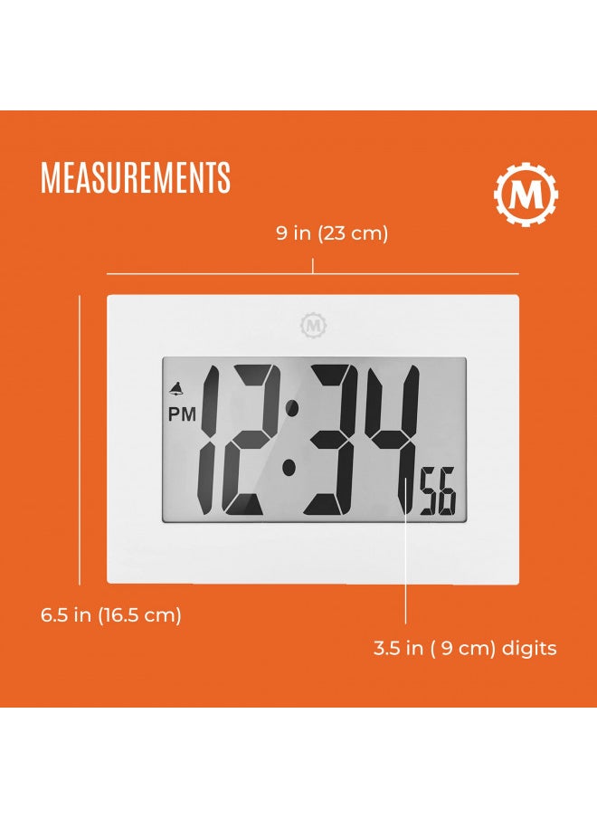 MARATHON Large Digital Wall Clock with 8 Display, White - Easy to Read