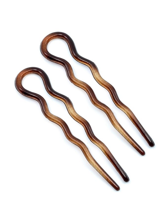 Camila Paris AD824 French Twist Stick Hair Fork, 2 Medium Wavy U Shaped Hair Pin Clip for Spiral Updo and Bun, Tortoise Shell, Fashion Flexible Styling Hair Accessories for Women, Made in France