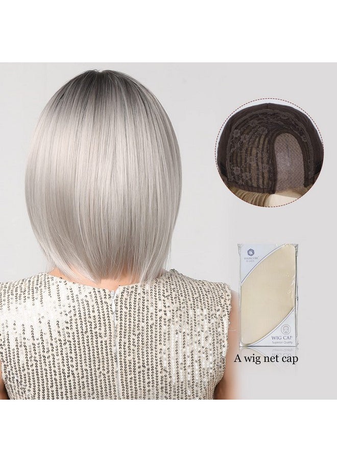 Alanhair Gray Ombre Sliver Straight Short Bob Synthetic Heat Resistant Fiber Wig for Women Middle Part Natural Looking Heat Resistant Fiber Nature Synthetic Wigs