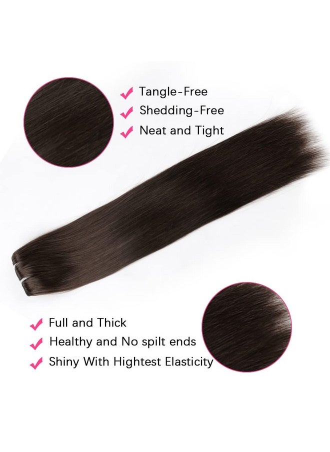 Mihugass Clip In Hair Extensions Real Human Hair Double Weft Brazilian Hair 9A Remy Dark Brown Full Head Silky Straight 100% Human Hair Clip In Extensions 120g 8pcs Per Set (14inch,#2)