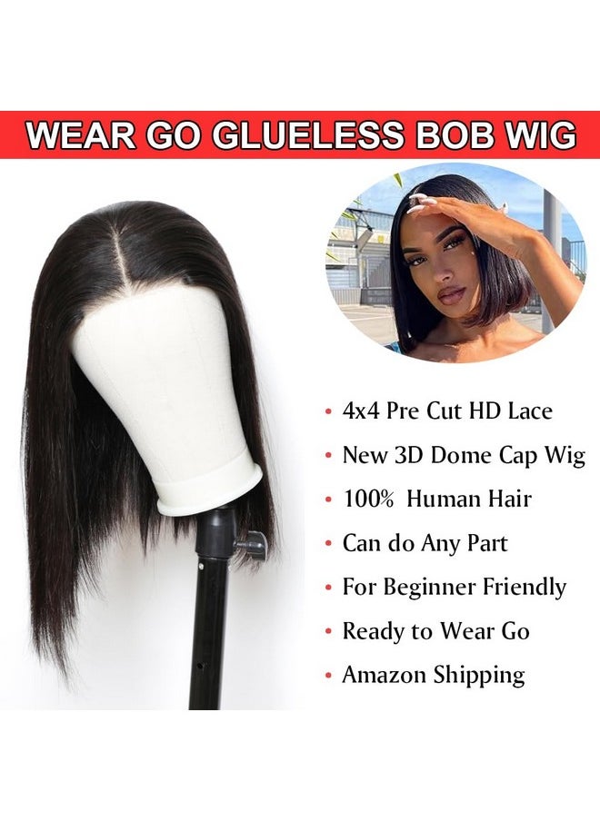 V SHOW Wear and Go Glueless Bob Wigs Human Hair Pre Plucked Pre Cut HD Lace Glueless Bob Wig Human Hair Wear Go Glueless Bob Wig Lace Front Wigs Human Hair for Beginners 180% Density 10Inch