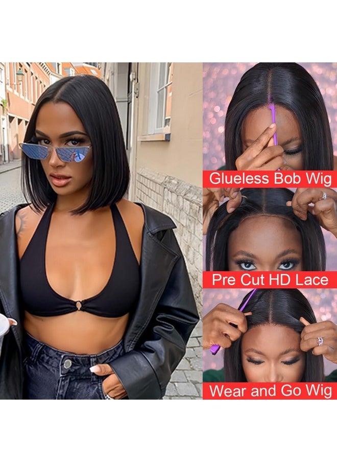 V SHOW Wear and Go Glueless Bob Wigs Human Hair Pre Plucked Pre Cut HD Lace Glueless Bob Wig Human Hair Wear Go Glueless Bob Wig Lace Front Wigs Human Hair for Beginners 180% Density 10Inch