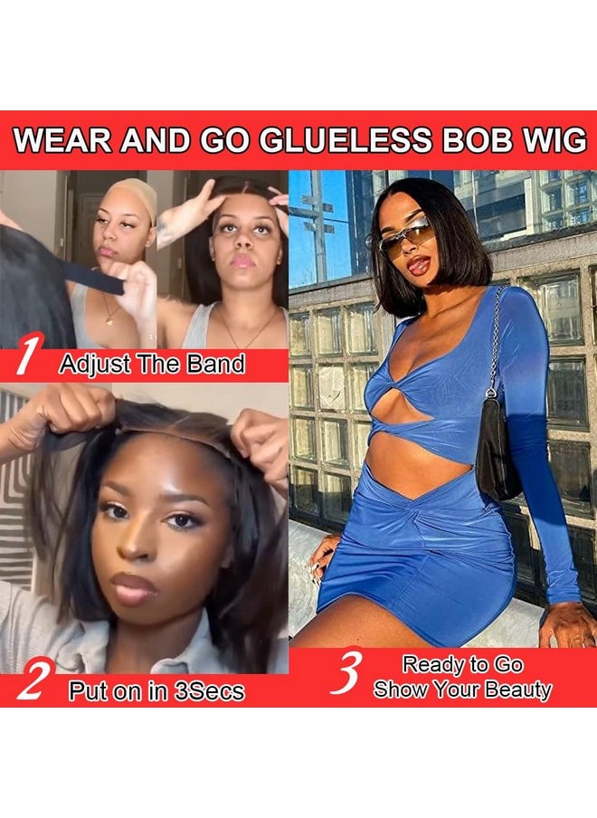 V SHOW Wear and Go Glueless Bob Wigs Human Hair Pre Plucked Pre Cut HD Lace Glueless Bob Wig Human Hair Wear Go Glueless Bob Wig Lace Front Wigs Human Hair for Beginners 180% Density 10Inch