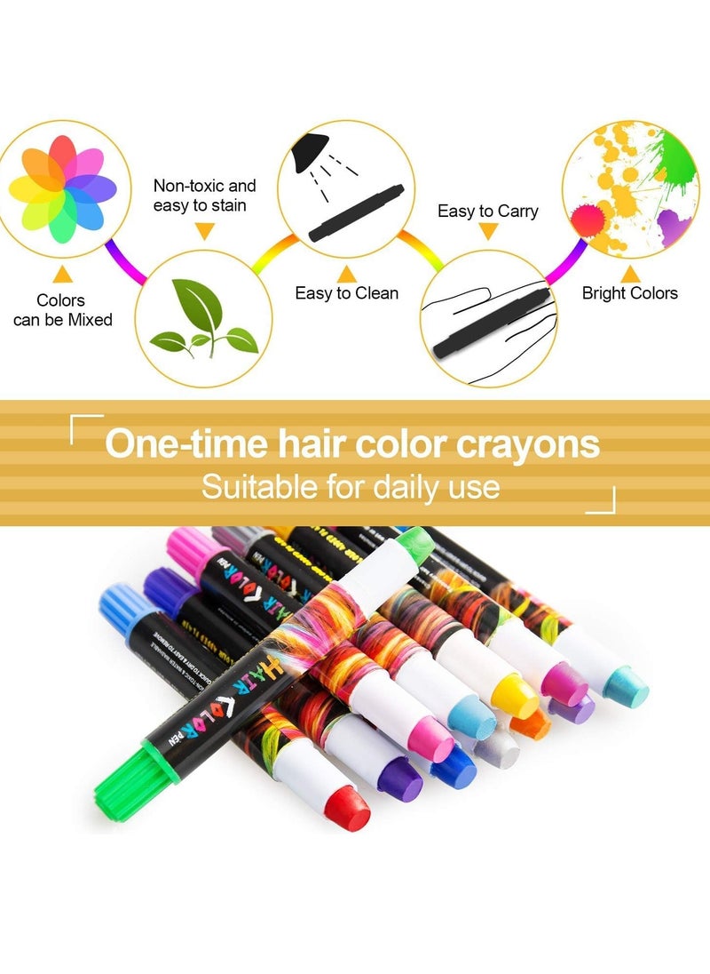 Kalolary Hair Chalk Pens for Girls, 12 Color Temporary Hair Chalk Pens Crayon Paints, Washable Hair Color Dye Gifts for Halloween Christmas New Year Birthday Carnival Cosplay Party Favors