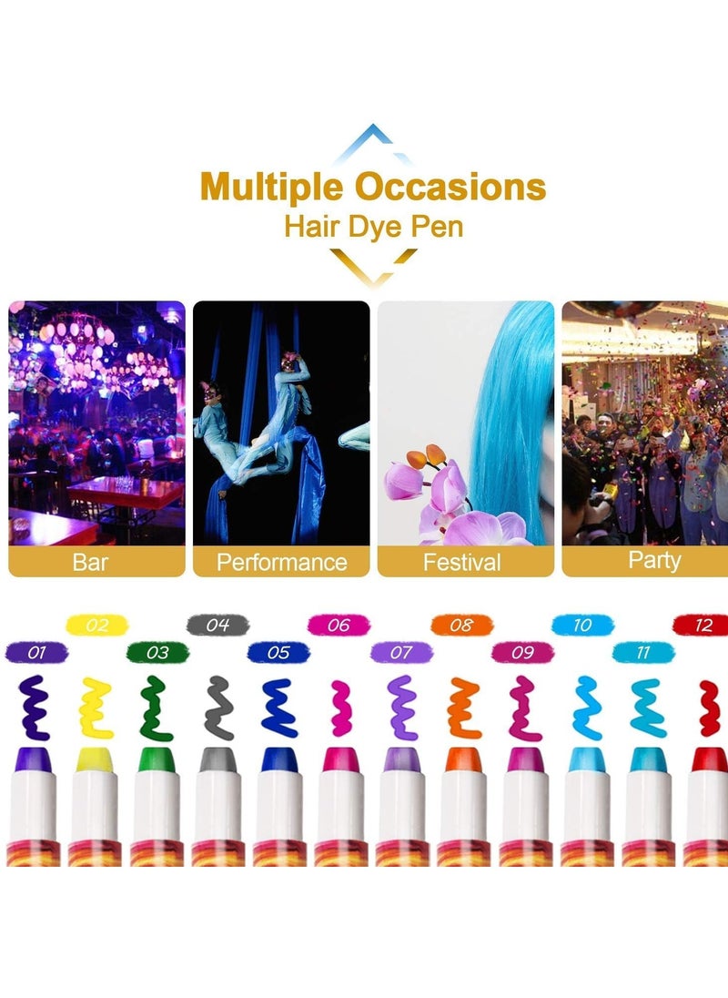 Kalolary Hair Chalk Pens for Girls, 12 Color Temporary Hair Chalk Pens Crayon Paints, Washable Hair Color Dye Gifts for Halloween Christmas New Year Birthday Carnival Cosplay Party Favors