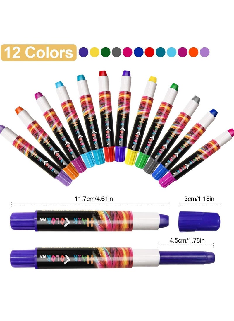 Kalolary Hair Chalk Pens for Girls, 12 Color Temporary Hair Chalk Pens Crayon Paints, Washable Hair Color Dye Gifts for Halloween Christmas New Year Birthday Carnival Cosplay Party Favors