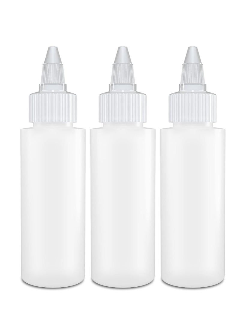 BRIGHTFROM Twist Top Applicator Bottles, Squeeze 2 OZ Empty Plastic Bottles, Refillable, Open/Close Nozzle - Multi Purpose (Pack of 3)