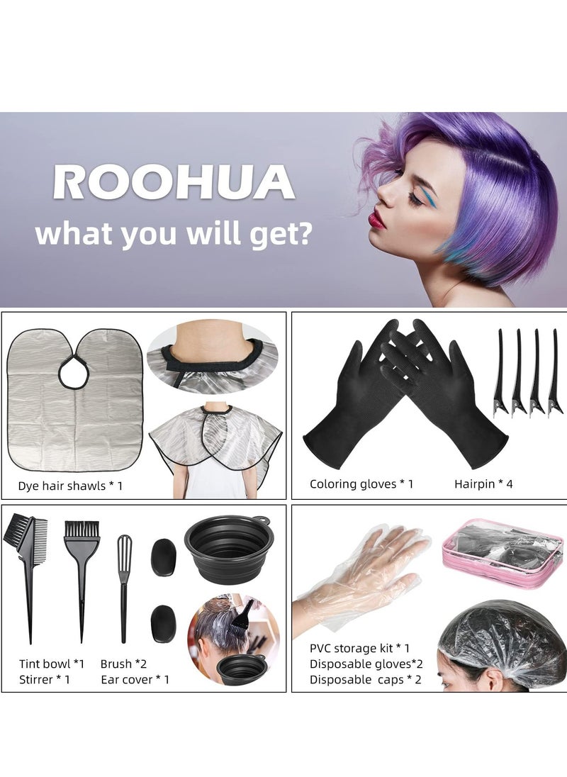 ROOHUA 16 Pieces Hair Dye Coloring Kit- Hair Tinting Bowl, Hair agitator, Dye Brush, Ear Cover, Hairpin, Hair Coloring Cape For Hair Dye Tools