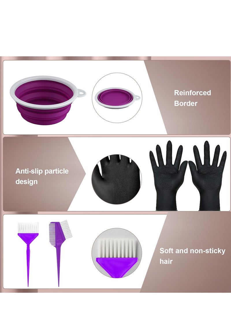 SOFYE Hair Dye Kit 30 PCS Hair Coloring Kit, Hair Dye Brush and Bowl Set with Tinting Bowl, Ear Cover, Gloves, DIY Salon Hair Painting Bleaching Tools (Purple)