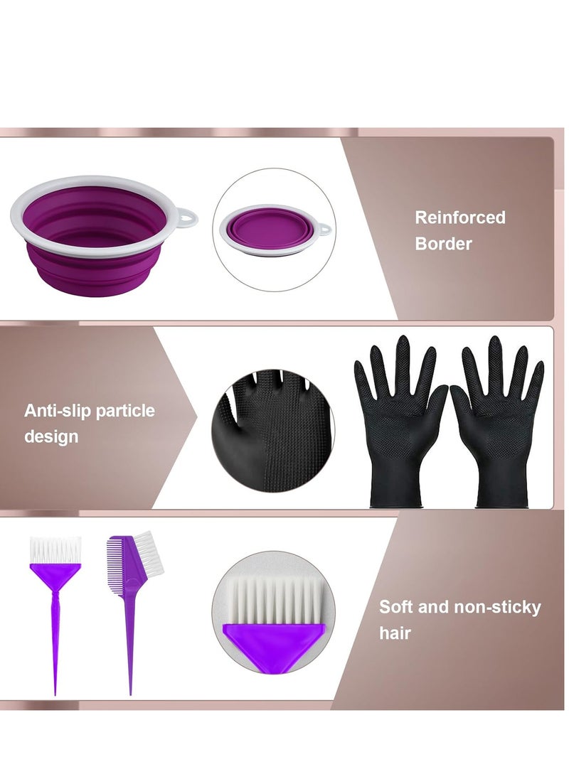 SOFYE Hair Dye Kit 30 PCS Hair Coloring Kit, Hair Dye Brush and Bowl Set with Tinting Bowl, Ear Cover, Gloves, DIY Salon Hair Painting Bleaching Tools (Purple)