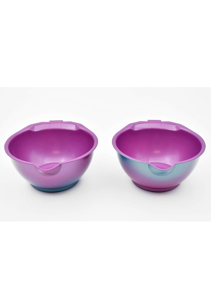 Colortrak SC Aurora Bowls, Stackable Color Bowls With Non-Slip Rubber Bottom, Easy-Pour Spout Lip, Shimmer Gradient Design, Color Grid With Milliliter Measurements, 2 Bowls