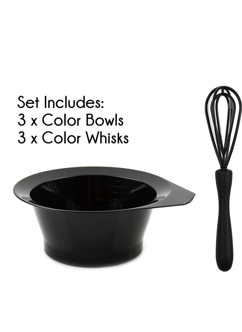 Hair Dye Bowl and Whisk Set - 3 Salon Color Bowls and 3 Whisks - Hair Color Bowls for Hair Salon - Hair Color Mixer - Tint Bowl - Color Mixing Kit