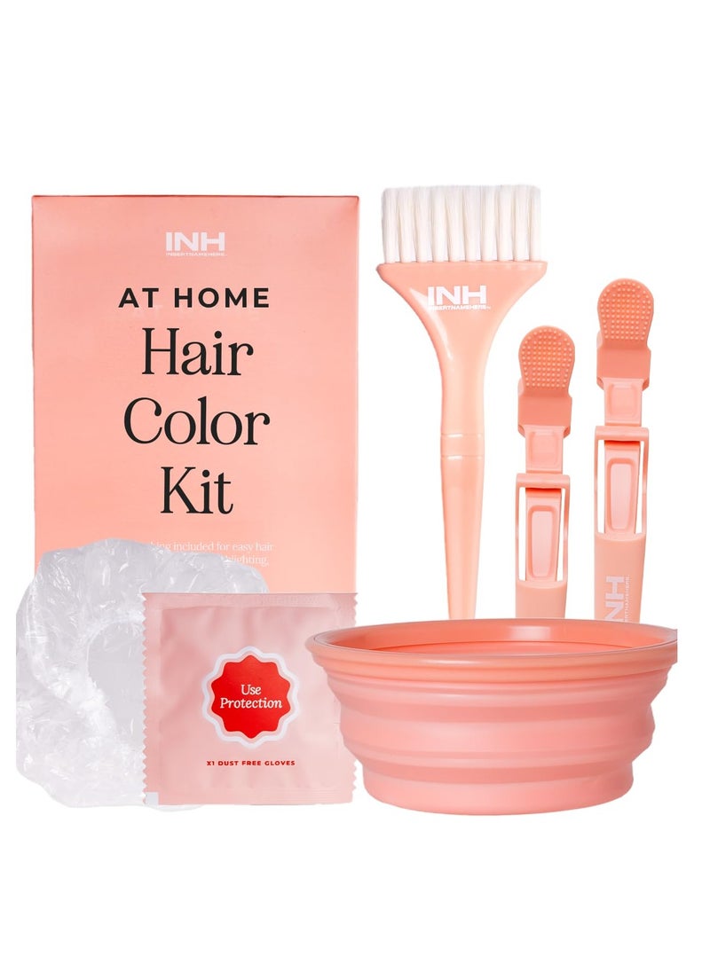 INH Hair Dye Kit | Hair Dye Brush and Bowl Set with Hair Color Gloves, 2 Alligator Clips & Cap for Dyeing, Tinting, Bleaching, Highlighting, Permanent & Semi Permanent Hair Color, Masks, & Treatments